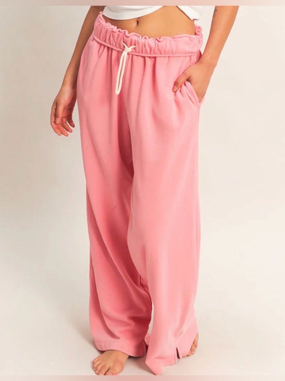 NWT Fold Over Waist Wide Leg Sweatpant Taffy Pink - Picture 9 of 13